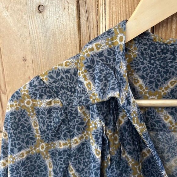 Womens Maeve 8 Button Front Shirt Dress Collared Pattern Blue Gray Yellow Anthro - Picture 3 of 11